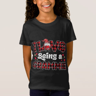 I Love Being Grammie Red Plaid hearts gnome Valent T-Shirt