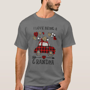 I Love Being Grandma Red Plaid Truck Hearts Valent T-Shirt