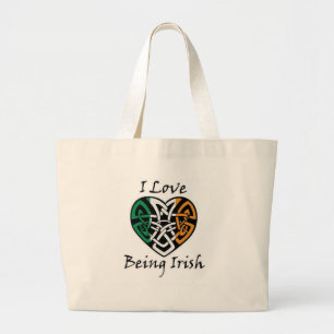 I Love Being Irish Celtic Heart Large Tote Bag