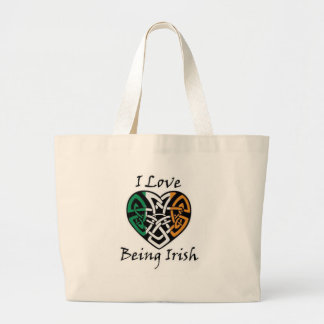 I Love Being Irish Celtic Heart Large Tote Bag