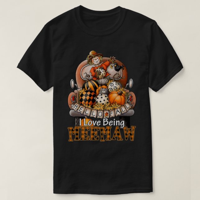 I Love Being Meemaw Plaid Truck Farmer Pumpkin Spi T-Shirt (Design Front)