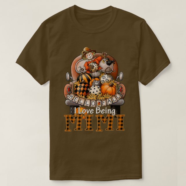 I Love Being Mimi Plaid Truck Farmer Pumpkin Spice T-Shirt (Design Front)