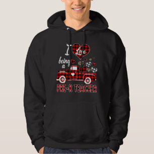 I Love Being Pre-K Teacher Red Truck Hearts Valent Hoodie