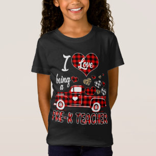 I Love Being Pre-K Teacher Red Truck Hearts Valent T-Shirt