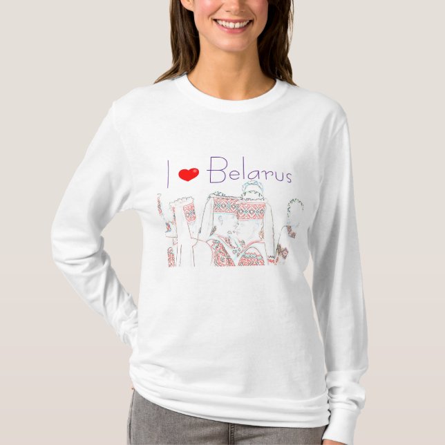 I Love Belarus National Outfit Folk T-Shirt Top (Front)