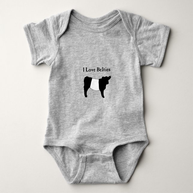 I Love Belties - Black White Belted Galloway Cows  Baby Bodysuit (Front)