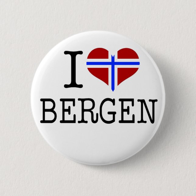 I love Bergen 6 Cm Round Badge (Front)