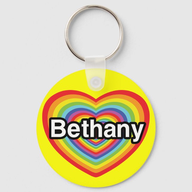 I love Bethany: rainbow heart Key Ring (Front)