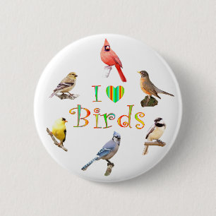 I LOVE BIRDS 6 CM ROUND BADGE