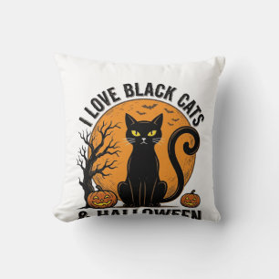 I Love Black Cats Halloween Vintage Shirt Design_1 Cushion