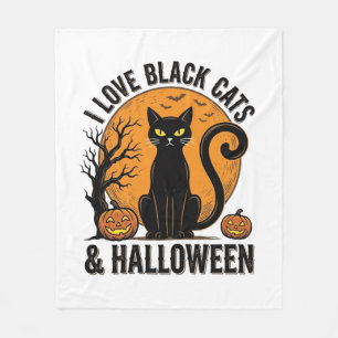I Love Black Cats Halloween Vintage Shirt Design_1 Fleece Blanket
