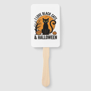 I Love Black Cats Halloween Vintage Shirt Design_1 Hand Fan
