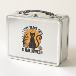 I Love Black Cats Halloween Vintage Shirt Design_1 Metal Lunch Box