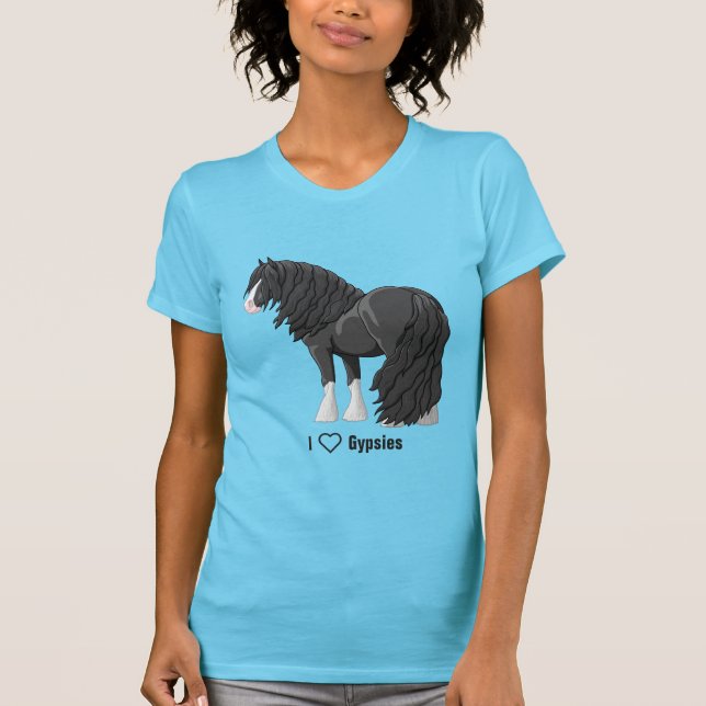 I Love Black Gypsy Vanner Draught Horses T-Shirt (Front)