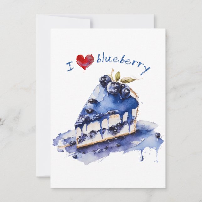I Love Blueberry TShirt, Blueberry Cake Watercolor Holiday Card (Front)