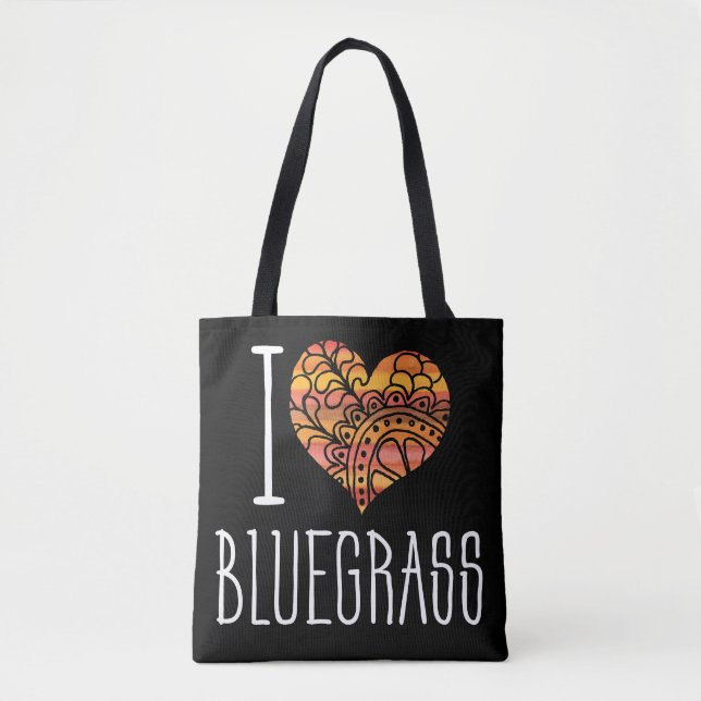 I Love Bluegrass Yellow Orange Mandala Heart Tote Bag (Front)