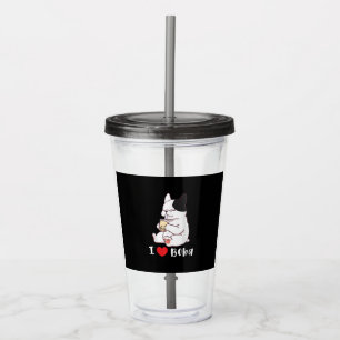 I Love Boba Bubble Tea Dog Cut French Bulldog Gift Acrylic Tumbler