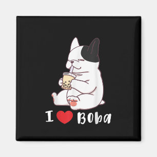 I Love Boba Bubble Tea Dog Cut French Bulldog Gift Magnet