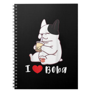I Love Boba Bubble Tea Dog Cut French Bulldog Gift Notebook