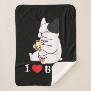 I Love Boba Bubble Tea Dog Cut French Bulldog Gift Sherpa Blanket