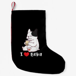 I Love Boba Bubble Tea Dog Cut French Bulldog Gift Small Christmas Stocking