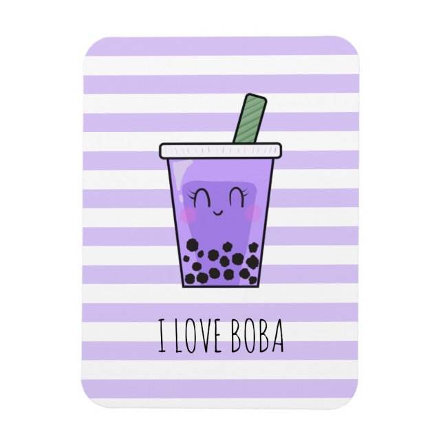 I Love Boba Kawaii Bubble Tea Taro Ube Purple Magnet (Vertical)