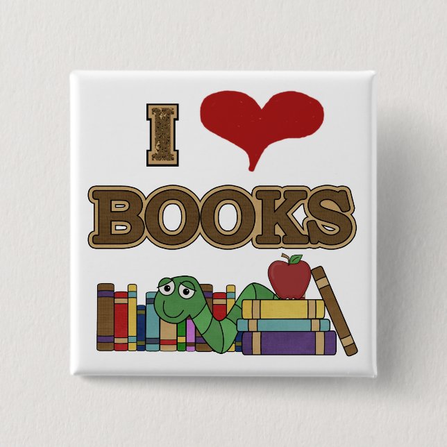 I Love Books 15 Cm Square Badge (Front)