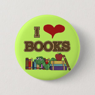 I Love Books 6 Cm Round Badge
