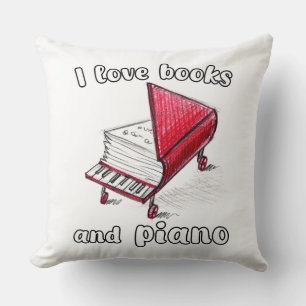 I Love Books And Piano, Authentic Freehand Art Cushion
