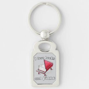 I Love Books And Piano, Authentic Freehand Art Key Ring