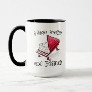 I Love Books And Piano, Authentic Freehand Art Mug