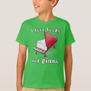 I Love Books And Piano, Authentic Freehand Art T-Shirt