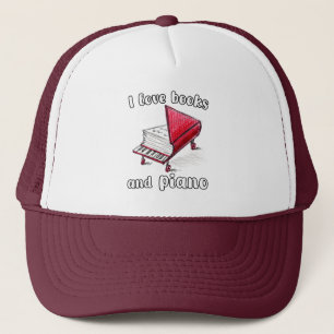 I Love Books And Piano, Authentic Freehand Art Trucker Hat