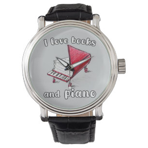 I Love Books And Piano, Authentic Freehand Art Watch