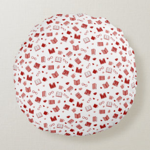 I love books and reading cute red pattern round cushion