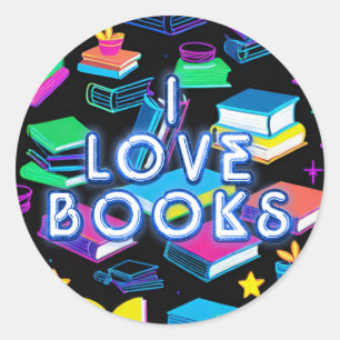 I Love Books Colourful Classic Round Sticker