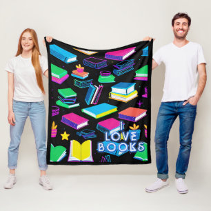 I Love Books Colourful Fleece Blanket