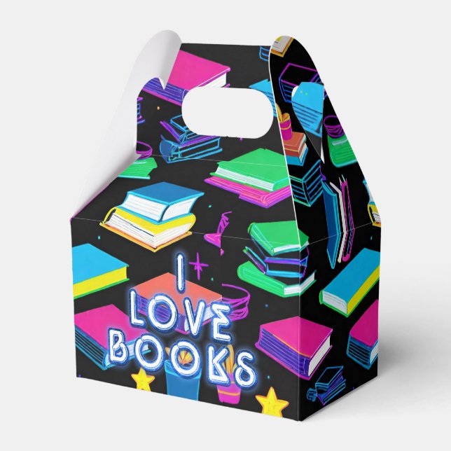 I Love Books Colourful Gable Favour Box (Front Side)