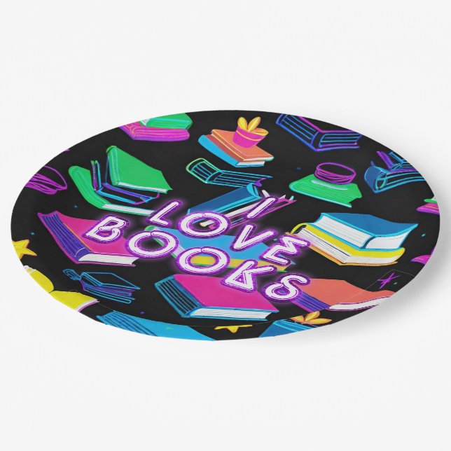 I Love Books Colourful  Paper Plate (Angled)