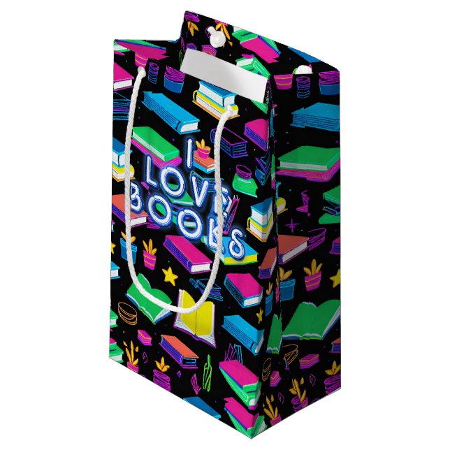 I Love Books Colourful  Small Gift Bag (Front Angled)