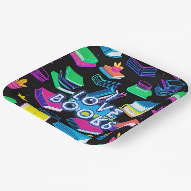 I Love Books Colourful Square Paper Plate (Angled)