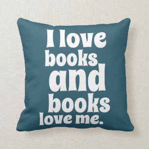 I Love Books Throw Pillow (dark teal)