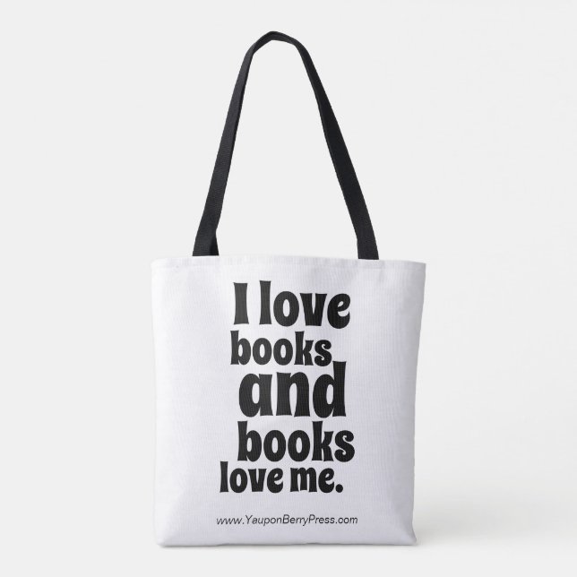 I Love Books Tote (white and black) Bag (Back)