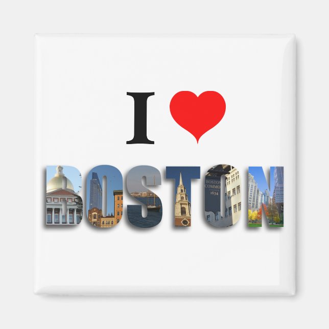 I Love Boston Massachusetts Travel City Photos Magnet (Front)