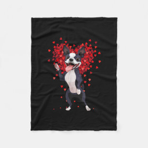 I Love Boston Terrier Funny Heart Valentine Gift Fleece Blanket