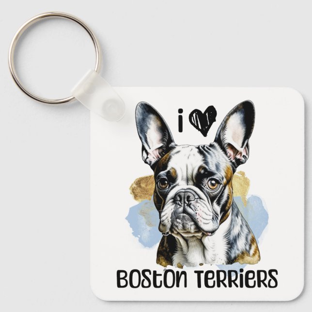 I Love Boston Terriers Key Ring (Front)