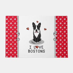I Love Bostons - Boston Terriers (black & white) Doormat
