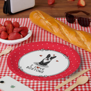I Love Bostons Boston Terriers (black & white) Paper Plate