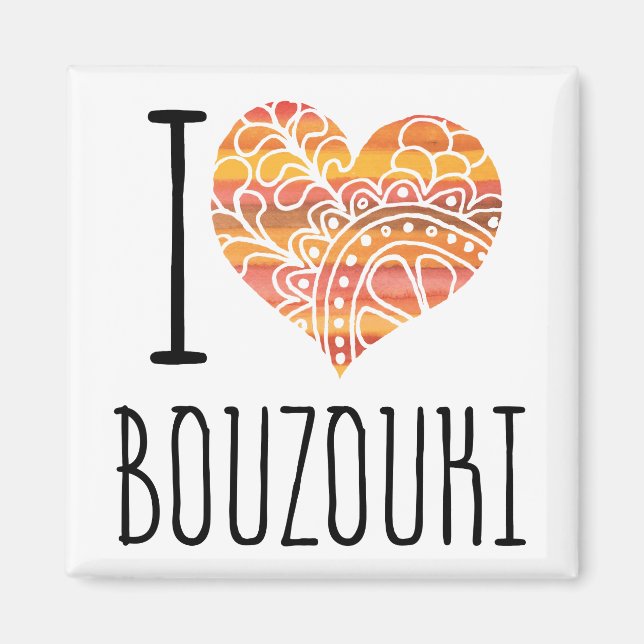 I Love Bouzouki Orange Mandala Heart Magnet (Front)