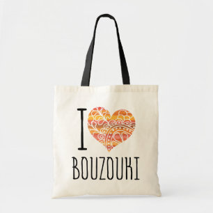I Love Bouzouki Orange Mandala Heart Tote Bag